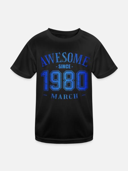 March 1980 - Geburtstag im März Awesome - Kinder Funktions-T-Shirt - Schwarz - Vorne