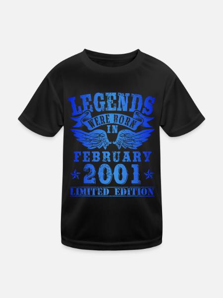 Legends were born in Februar 2001 Geburtstag - Kinder Funktions-T-Shirt - Schwarz - Vorne