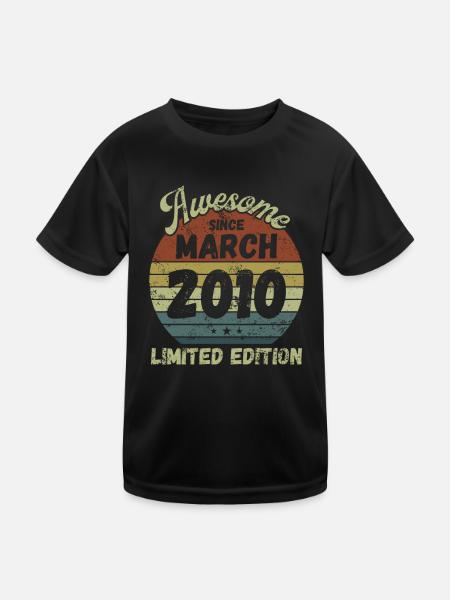 Awesome since March 2010 - Geburtstag - Kinder Funktions-T-Shirt - Schwarz - Vorne