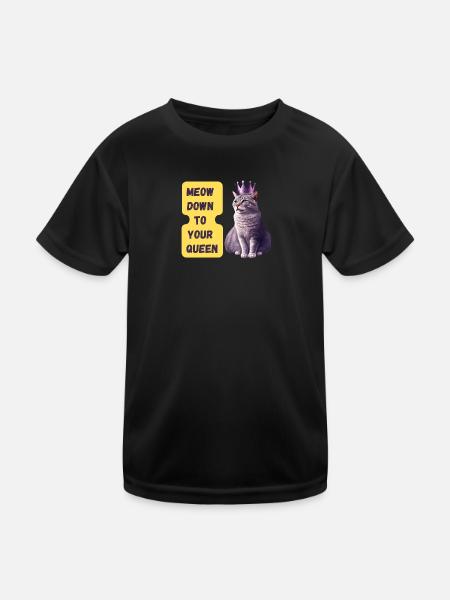 Meow Down To Your Queen Art Print - Kids Functional T-Shirt - black - Front