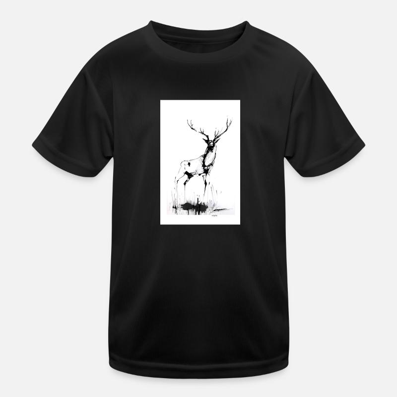 Der Hirsch - Kinder Funktions-T-Shirt - Schwarz