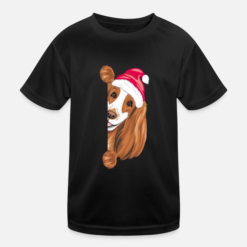 Chien Peeking Cocker Spaniel dans un chapeau de Noël T-shirt sport Enfant