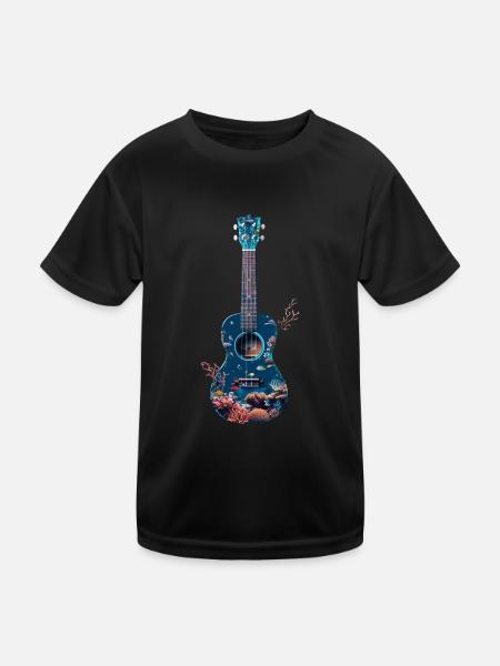 Fisch Ukulele - Kinder Funktions-T-Shirt - Schwarz