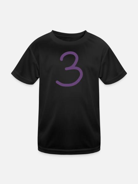 3 Nummer drei Zahl violett Geburtstag - Kinder Funktions-T-Shirt - Schwarz