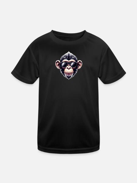 Affe Brille Polygon - Kinder Funktions-T-Shirt - Schwarz - Vorne