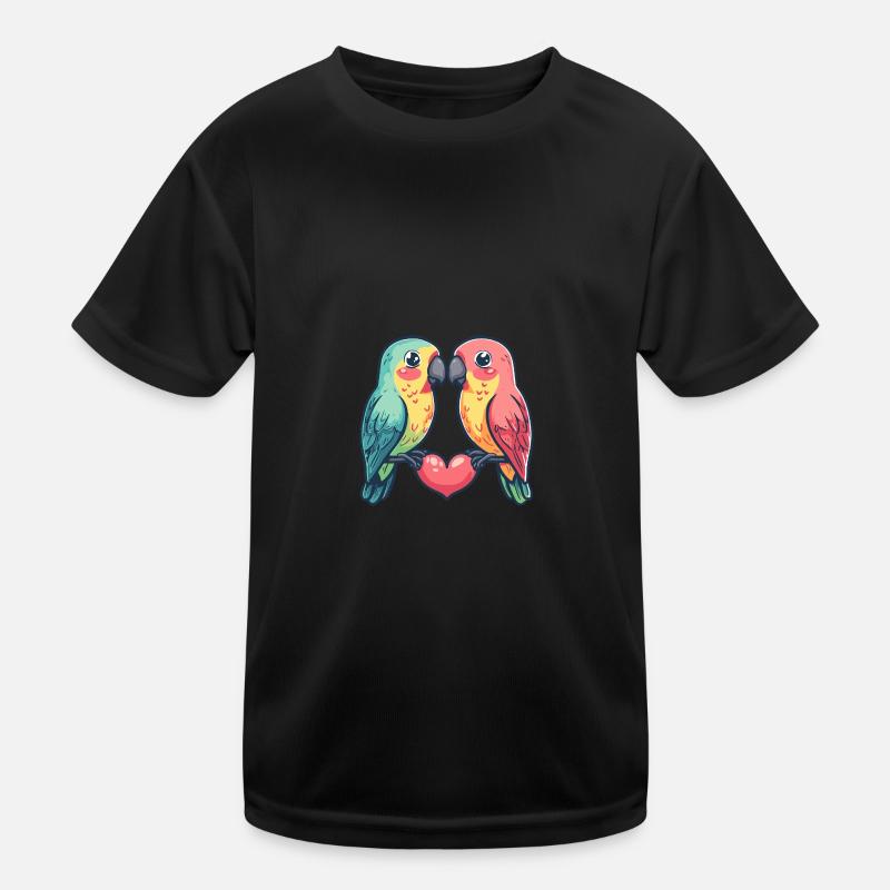 Papagai Paar Liebe Valentinstag - Kinder Funktions-T-Shirt - Schwarz