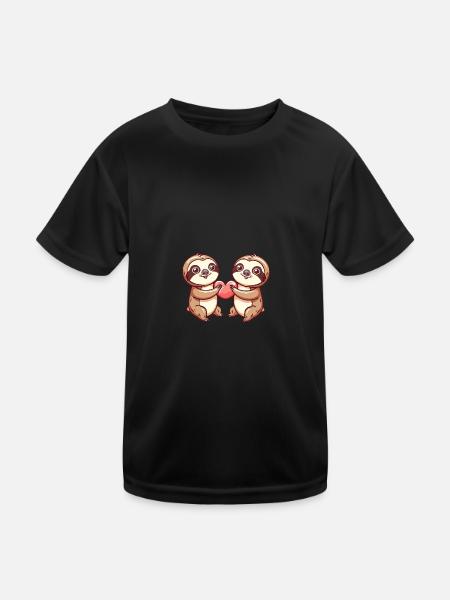 Faultier Paar Liebe Valentinstag - Kinder Funktions-T-Shirt - Schwarz - Vorne