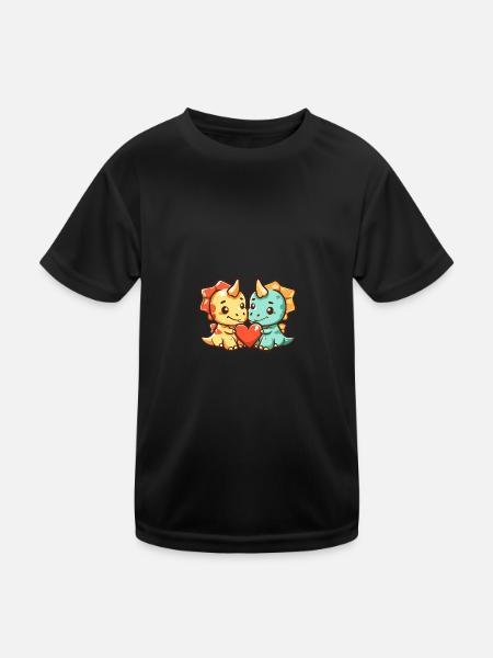 Dinosaurier triceratops Paar Liebe Valentinstag - Kinder Funktions-T-Shirt - Schwarz - Vorne