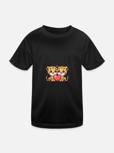 Leopard Paar Liebe Valentinstag - Kinder Funktions-T-Shirt - Schwarz - Vorne