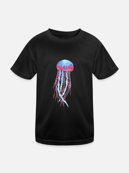 Qualle - Kinder Funktions-T-Shirt - Schwarz - Vorne