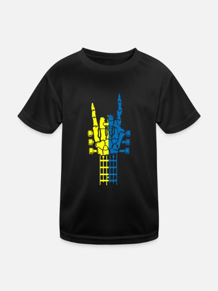 Ukraine Rock & Roll Rocker Frieden - Kinder Funktions-T-Shirt - Schwarz - Vorne
