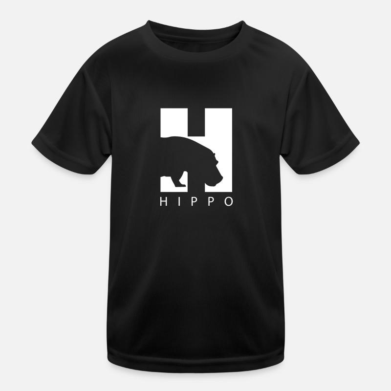 HIppo Silhouette Nilpferd - Kinder Funktions-T-Shirt - Schwarz