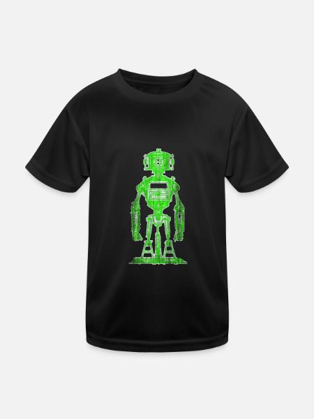 Dessin de robot vert néon - T-shirt sport Enfant - noir - Devant