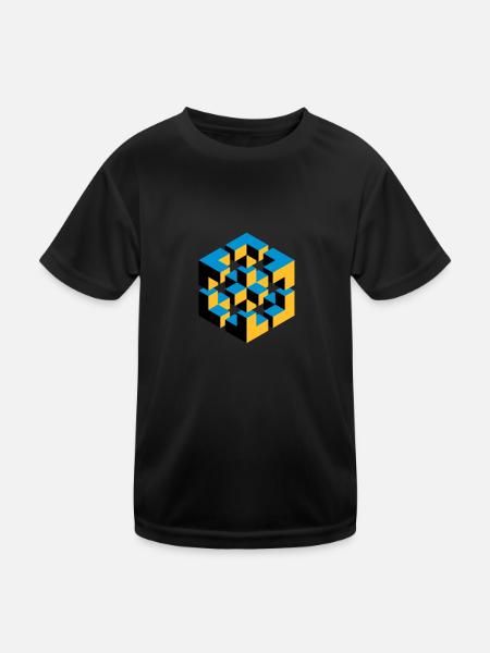 unmögliche Figur Escher Würfel Geometrie Phantasie - Kinder Funktions-T-Shirt - Schwarz - Vorne