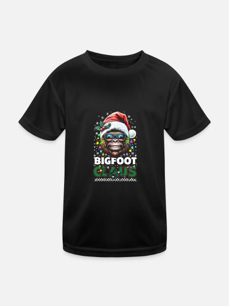 Funny Bigfoot Claus Holiday Fun Christmas - Kids Functional T-Shirt - black - Front