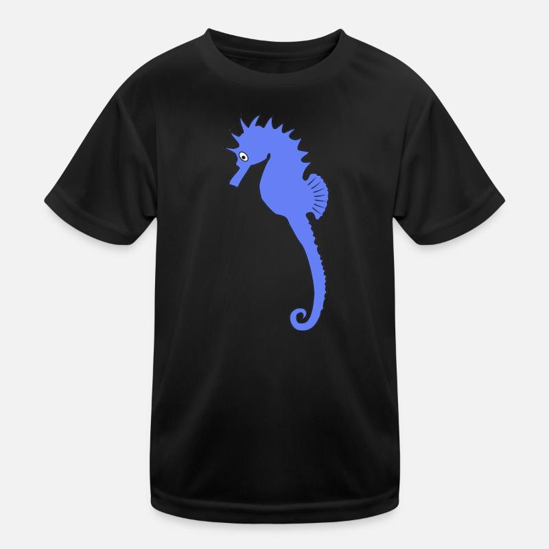 Verspieltes blaues Seepferdchen-Kunstdruck Kinder Funktions-T-Shirt