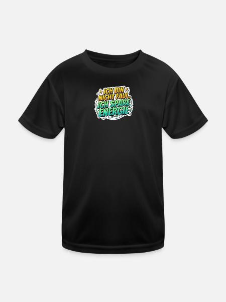 Ich bin nicht faul, ich spare Energie - Kinder Funktions-T-Shirt - Schwarz - Vorne