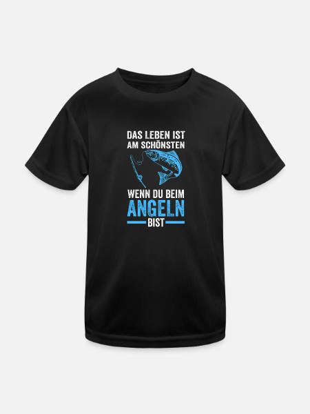 Angeln Fische Angler Geschenk - Kinder Funktions-T-Shirt - Schwarz - Vorne