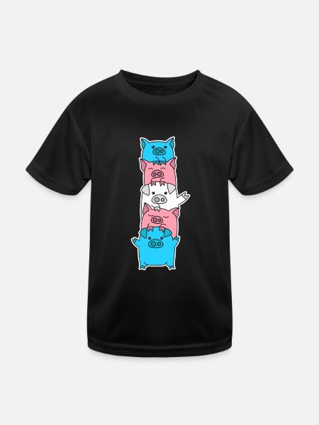 Trans flag pig design for trans people - Kids Functional T-Shirt - black - Front