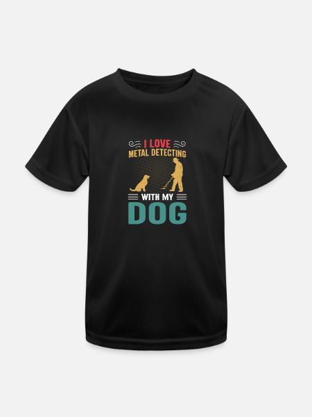 Vintage Metal Detecting With Dog Detector - Kids Functional T-Shirt - black - Front