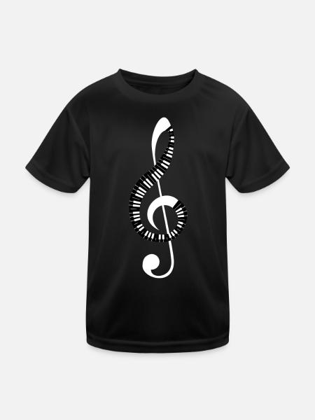 Treble spiral of piano keys - Kids Functional T-Shirt - black - Front
