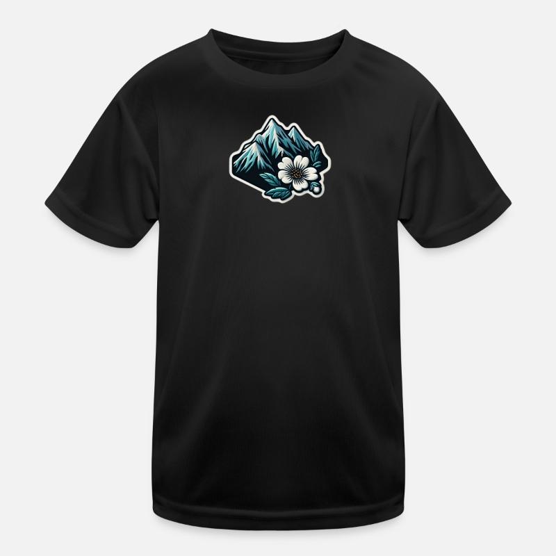 Bergblüte Patchmotiv - Kinder Funktions-T-Shirt - Schwarz