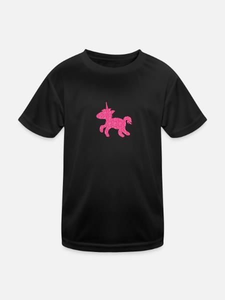Glitzerndes niedliches Einhorn - Kinder Funktions-T-Shirt - Schwarz - Vorne