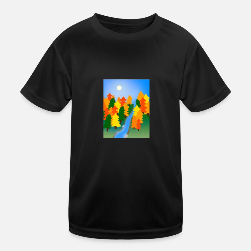 River through the Autumn forest - Kids Functional T-Shirt - black