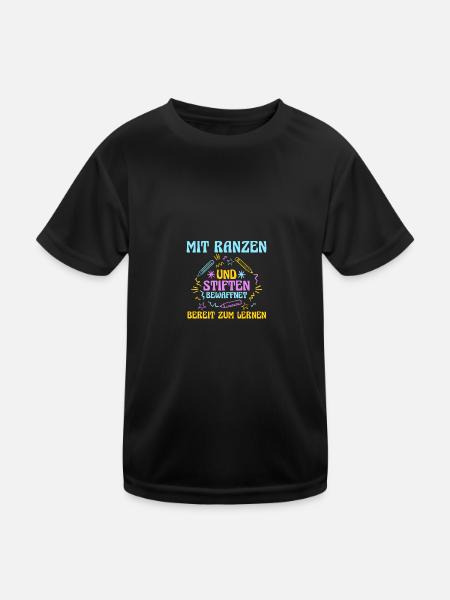 Kita Abgänger Schulanfang Schulkind Dino Einschulu - Kinder Funktions-T-Shirt - Schwarz - Vorne