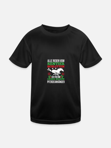 Weihnachtsmann Weihnachten Reiten Reiterin Pferde - Kinder Funktions-T-Shirt - Schwarz - Vorne