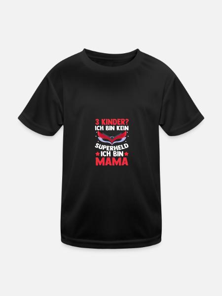 Mama Von 3 Kindern Superheldin - Kinder Funktions-T-Shirt - Schwarz - Vorne