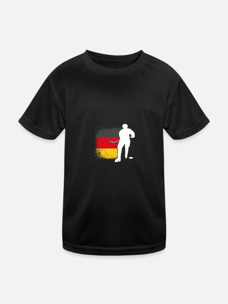 Eishockeyspieler Deutschland Flagge Eishockey - Kinder Funktions-T-Shirt - Schwarz - Vorne
