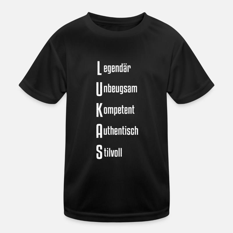 Lukas mit Adjiektive beschrieben Kinder Funktions-T-Shirt
