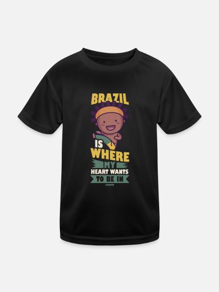 Brasilien - Kinder Funktions-T-Shirt - Schwarz - Vorne