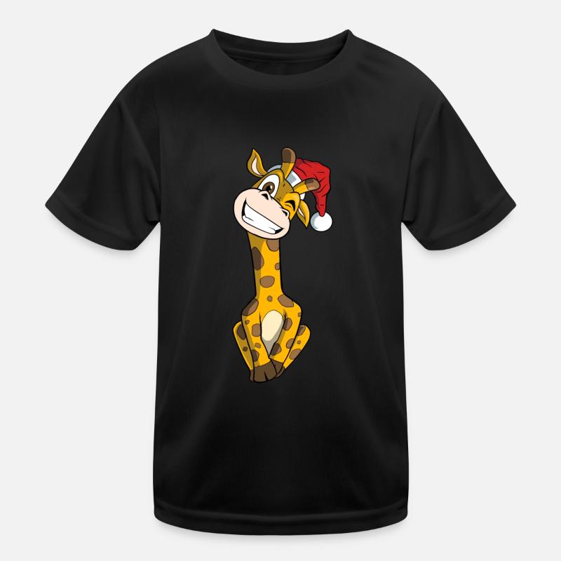 Christmas giraffe with santa hat Kids Functional T-Shirt
