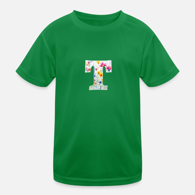 Letter T, Monogram, Floral Pattern Kids Functional T-Shirt