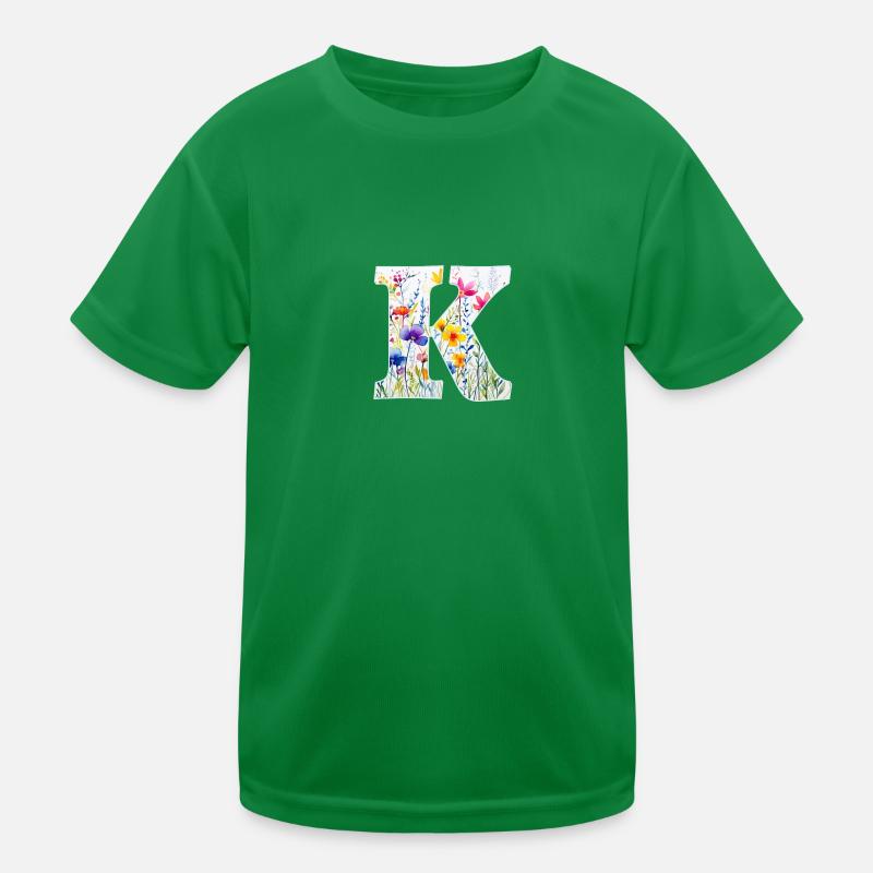 Buchstabe K, Monogramm, Blumenmuster Kinder Funktions-T-Shirt