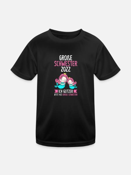 Große Schwester 2022 Meerjungfrau Geschwister Gesc - Kinder Funktions-T-Shirt - Schwarz - Vorne