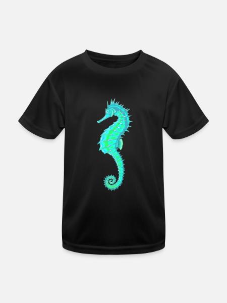 Seepferdchen Türkis. Meeresleben. Seepferdchen - Kinder Funktions-T-Shirt - Schwarz - Vorne