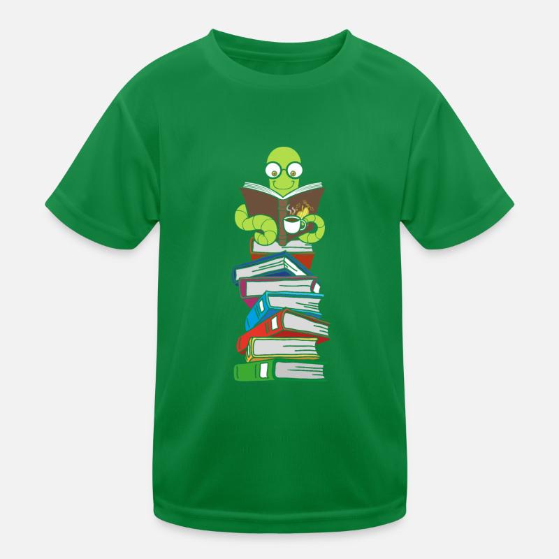 Wurm liest Bücher mit Kaffee Kinder Funktions-T-Shirt