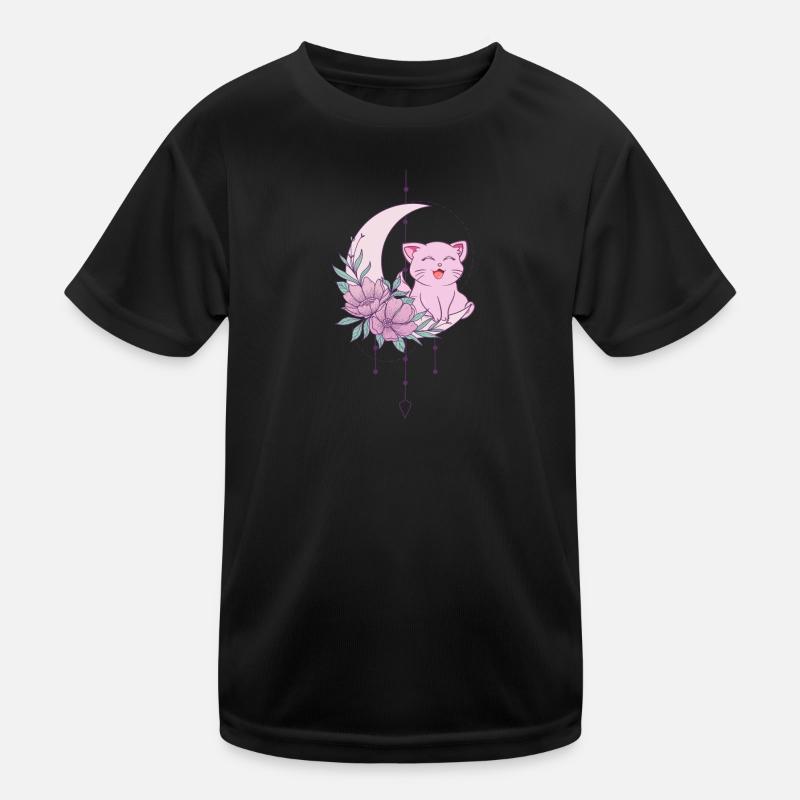 Mystical Cat Crescent Moon Wicca Pastel Goth Kids Functional T-Shirt