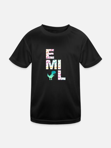 EMIL - Beautiful boy name with dinosaur - Kids Functional T-Shirt - black - Front