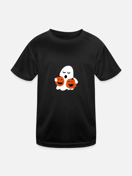 cute ghost with pumpkins - Kinder Funktions-T-Shirt - Schwarz