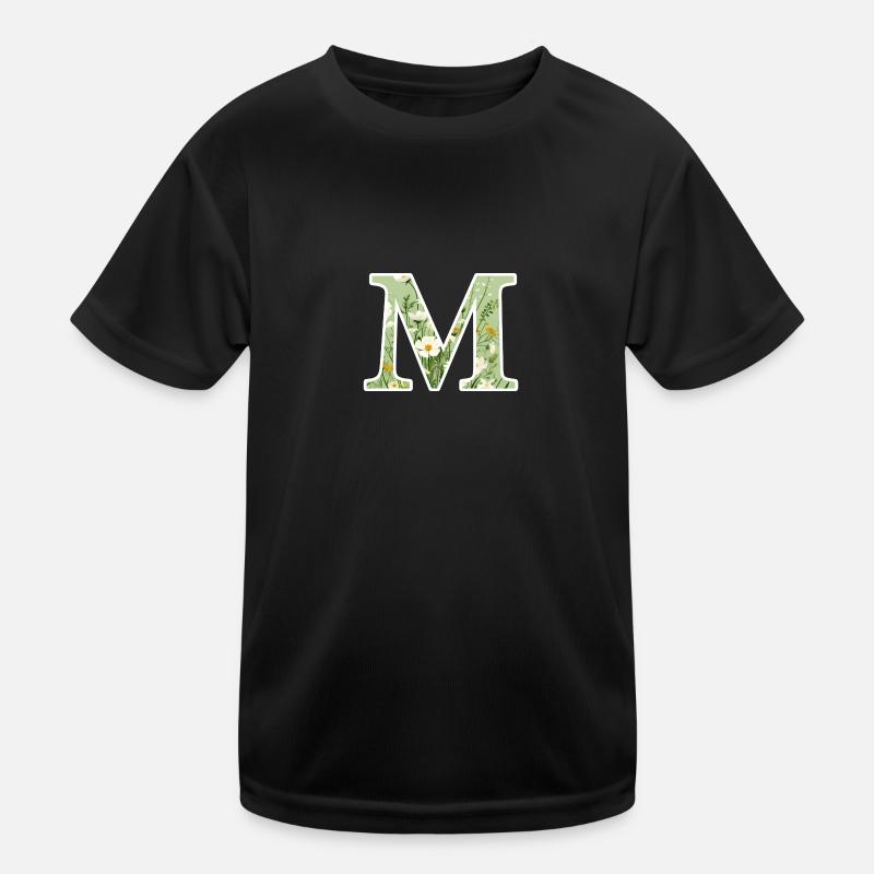 Letter M, Monogram, Floral Pattern Kids Functional T-Shirt