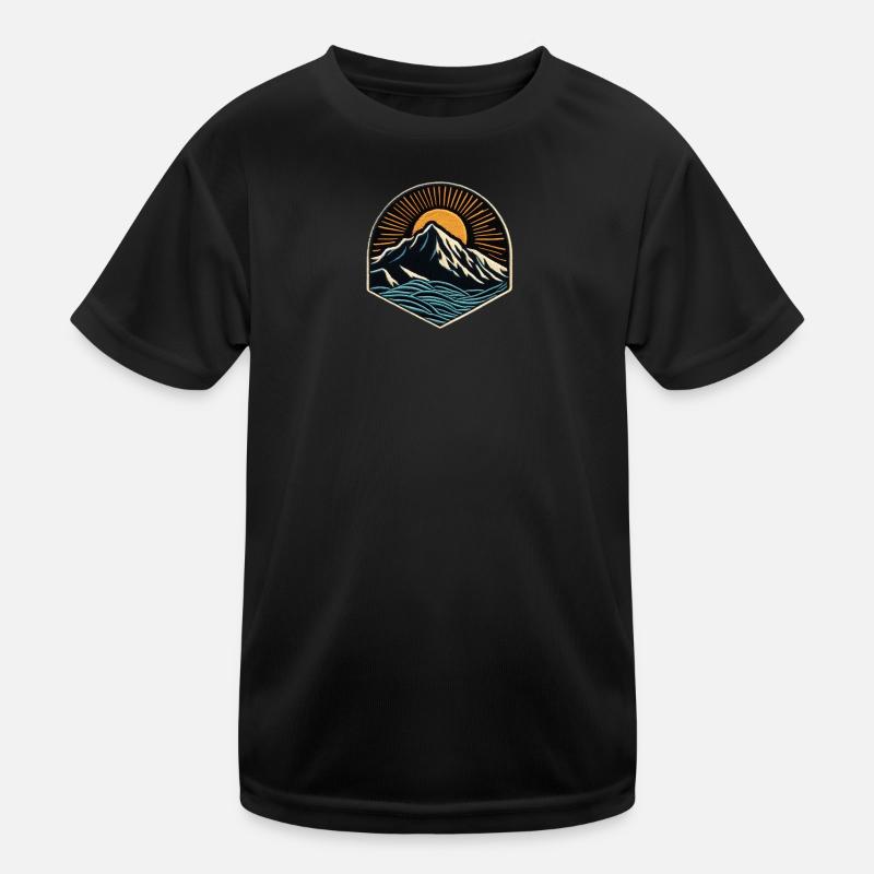 Bergsonne Wellen Patch - Kinder Funktions-T-Shirt - Schwarz