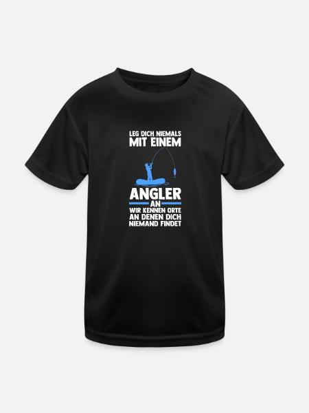 Angeln Fisch Angelrute Geschenk - Kinder Funktions-T-Shirt - Schwarz - Vorne