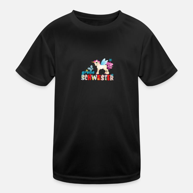 große Schwester Einhorn - Kinder Funktions-T-Shirt - Schwarz