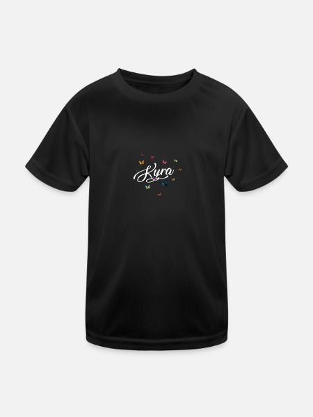 KYRA - Girl's Name with Colorful Butterflies - Kids Functional T-Shirt - black - Front