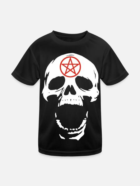 White skull and red pentagram - Kids Functional T-Shirt - black - Front