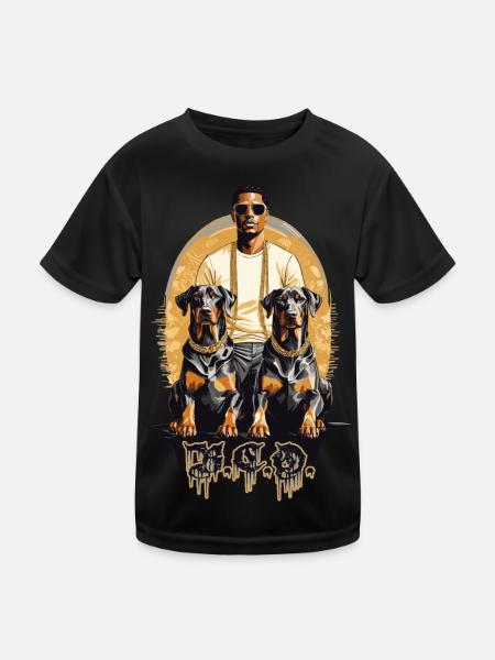 Rapper mit Dobermänner - Kinder Funktions-T-Shirt - Schwarz - Vorne